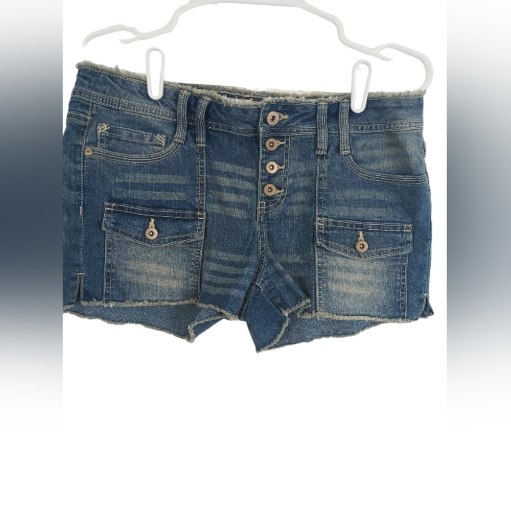 Woman's LEI Ashley Denim Sexy Shorts Button Fly Low Rise Size 11